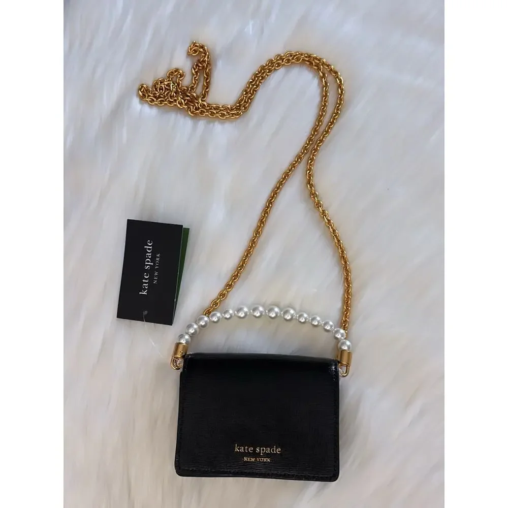 kate spade Black Pearl-Handle Mini Crossbody with Gold Chain